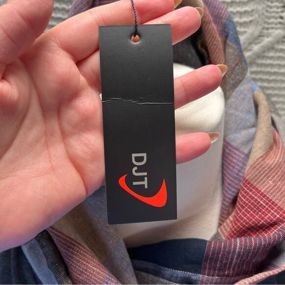 NWT DJT | Gray Funnel Neck Plaid Inserts Long Sleeve Sweatshirt - Picture 12 of 13